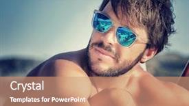  Presentation with light shade blue - Slide set enhanced with light wearing blue stylish sunglasses background and a coral colored foreground