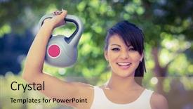  Presentation with weight lifting - Slide set featuring light weight concrete - portrait of smiling athletic woman background and a coral colored foreground