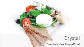  Presentation with light green - Presentation design enhanced with light white feta cheese and green lettuce on white background and a lemonade colored foreground