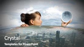  Presentation with night sky little plane moon - Beautiful presentation featuring light world - young woman holding moon planet backdrop and a gray colored foreground