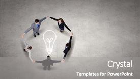  Presentation with five business people standing together and smiling - Cool new presentation with lightbulb brain - group of business people standing backdrop and a gray colored foreground