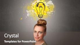  Presentation with design thinking - Colorful slide deck enhanced with lightbulb brain - pretty girl with design thinking backdrop and a tawny brown colored foreground