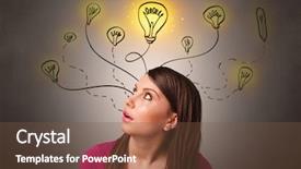  Presentation with solutions - Audience pleasing presentation theme consisting of lightbulb brain - pretty girl with draw bulbs backdrop and a tawny brown colored foreground