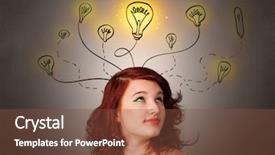  Presentation with solutions - PPT theme having lightbulb brain - pretty girl with draw bulbs background and a tawny brown colored foreground