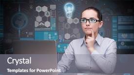  Presentation with alternative energy idea light bulb - Slide deck with lightbulb brain - woman with light bulb background and a gray colored foreground