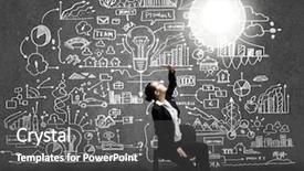  Presentation with bulb brain - Slide set with lightbulb brain - young businesswoman sitting on chair background and a dark gray colored foreground