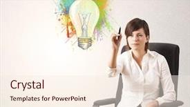  Presentation with light colors for solid waste - Slide set featuring lightbulb brain - young lady drawing a colorful background and a cream colored foreground