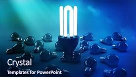  Presentation with energy efficient building - PPT theme consisting of lightbulb over bulbs on gray background and a navy blue colored foreground