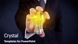  Presentation with glowing light bulb light bulb - Presentation design enhanced with lightbulb shine - business man in suit holding background and a wine colored foreground