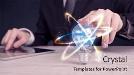  Presentation with colorful circles - Presentation having lightbulb shine - classy businessman holding a colorful background and a soft green colored foreground