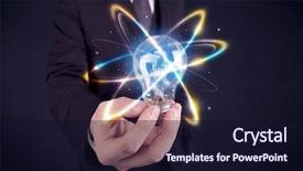  Presentation with colorful circles - Amazing PPT theme having lightbulb shine - classy businessman holding a colorful backdrop and a wine colored foreground