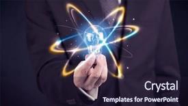  Presentation with colorful circles - PPT theme with lightbulb shine - classy businessman holding a colorful background and a wine colored foreground