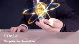  Presentation with colorful circles - Presentation theme with lightbulb shine - classy businessman holding a colorful background and a coral colored foreground