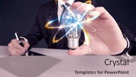  Presentation with colorful circles - Amazing theme having lightbulb shine - classy businessman holding a colorful backdrop and a soft green colored foreground