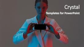  Presentation with gray black illustrated - Beautiful presentation design featuring lightening - image closeup of brunette woman backdrop and a dark gray colored foreground