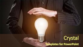  Presentation with lightening - Colorful PPT theme enhanced with lightening bulb in man's hands backdrop and a tawny brown colored foreground
