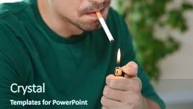  Presentation with paint lighting - PPT theme enhanced with lighter light - young man lighting cigarette closeup background and a  colored foreground