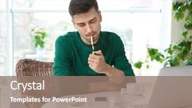  Presentation with man relaxing on massage table - PPT layouts having lighter light - young man sitting at table background and a  colored foreground