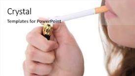  Presentation with lighting - Presentation theme featuring lighter light - young woman lighting cigarette closeup background and a white colored foreground