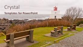  Presentation with bbq park - Beautiful PPT layouts featuring lighthouse-and-benches-at-park backdrop and a lemonade colored foreground