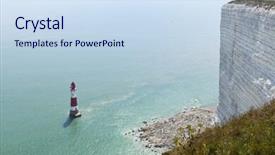  Presentation with skin canceron head - Presentation consisting of lighthouse and cliff at beachy background and a sky blue colored foreground