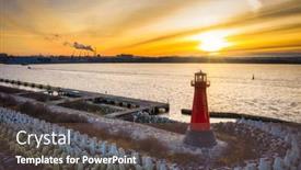  Presentation with sea port - Colorful PPT layouts enhanced with lighthouse-at-the-exit backdrop and a tawny brown colored foreground