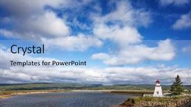  Presentation with water dam - Beautiful presentation theme featuring lighthouse by the shepody river backdrop and a light blue colored foreground