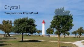  Presentation with lighthouse - Audience pleasing slide deck consisting of lighthouse-in-landscape-on-ile backdrop and a light blue colored foreground