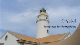  Presentation with calm sea - Cool new PPT theme with lighthouse next to the mediterranean backdrop and a light blue colored foreground