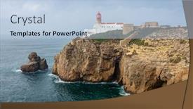  Presentation with lighthouse - Cool new slide set with lighthouse-of-cabo-sao-vicente backdrop and a light blue colored foreground