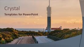  Presentation with sunset beach - Presentation theme consisting of lighthouse-of-ponta-do-altar background and a soft green colored foreground