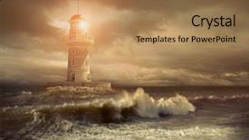  Presentation with lighthouse - Colorful PPT layouts enhanced with lighthouse on the sea backdrop and a coral colored foreground