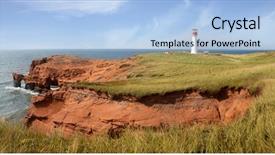  Presentation with lighthouse beacon - Theme with lighthouse stands on the rugged background and a light blue colored foreground