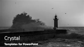  Presentation with atlantic - Slides featuring lighthouse-with-a-huge-wave background and a dark gray colored foreground