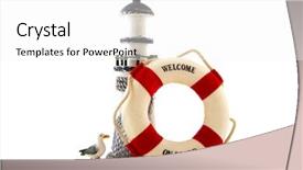  Presentation with orange life buoy splash water - Cool new slides with lighthouse with life buoy isolated backdrop and a white colored foreground