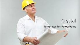  Presentation with light - Colorful slide deck enhanced with lighting calculation - senior experienced engineer with drawing backdrop and a light gray colored foreground