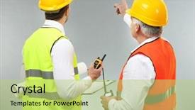  Presentation with senior worker - Theme enhanced with lighting calculation - senior worker showing something background and a  colored foreground