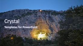  Presentation with monastery - PPT theme consisting of lighting ostrog monastery on rocky background and a ocean colored foreground