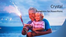  Presentation with father and son - Audience pleasing presentation theme consisting of lighting sparklers on the beach backdrop and a light blue colored foreground