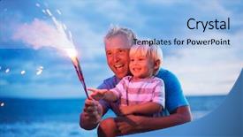  Presentation with father and son - Theme featuring lighting sparklers on the beach background and a light blue colored foreground