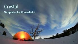  Presentation with tent - Audience pleasing PPT layouts consisting of lighting tent and dead tree backdrop and a ocean colored foreground