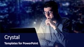  Presentation with blue night - Presentation theme enhanced with lighting workplace - young handsome businessman working late background and a navy blue colored foreground