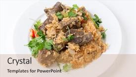  Presentation with dried tomato - Audience pleasing slide deck consisting of lightly-fried-lambs-liver-chunks backdrop and a coral colored foreground