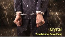  Presentation with handcuffed - Slides enhanced with lightning arrester - stormy bad day concept background and a  colored foreground