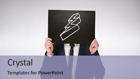  Presentation with grey - Colorful presentation design enhanced with lightning bolt - businessman holding board against grey backdrop and a light blue colored foreground