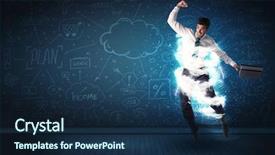  Presentation with storm - Cool new presentation theme with lightning speed men - happy business man jumping backdrop and a  colored foreground