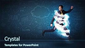 Presentation with lightning - Colorful theme enhanced with lightning speed men - happy business man jumping backdrop and a  colored foreground