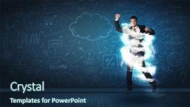  Presentation with storm - Colorful PPT theme enhanced with lightning speed men - happy business man jumping backdrop and a navy blue colored foreground