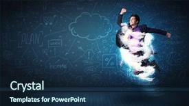  Presentation with lightning - Colorful PPT theme enhanced with lightning speed men - happy business man jumping backdrop and a  colored foreground