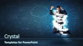  Presentation with storm - Colorful presentation design enhanced with lightning speed men - happy business man jumping backdrop and a  colored foreground